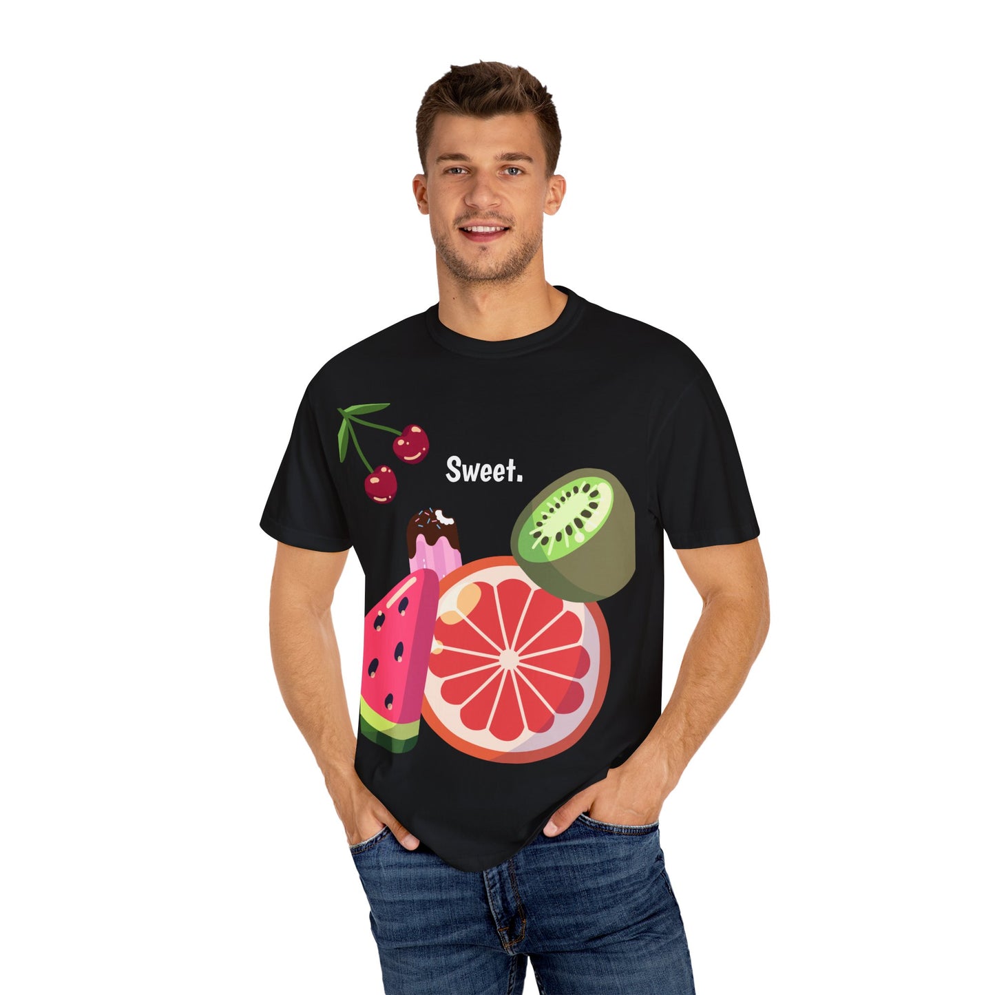 Sweet Summer Fruit Graphic Tee, Casual T-shirt, Unisex Summer Wear, Colorful Fruit Shirt, Beach Vibes Top, Gift for Fruit Lovers