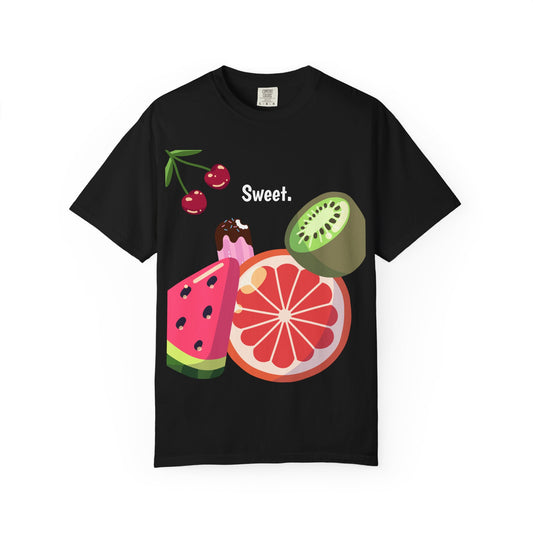 Sweet Summer Fruit Graphic Tee, Casual T-shirt, Unisex Summer Wear, Colorful Fruit Shirt, Beach Vibes Top, Gift for Fruit Lovers